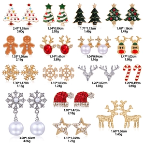Detailed grid of Christmas earrings featuring enamel gingerbread men and reindeer icons