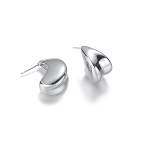 Polished silver teardrop earrings with a minimalist curved metallic design for women