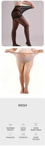Detail of high-elasticity plus size tights with washing instructions and care labels