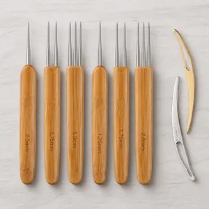 Detail of 0.5mm and 0.75mm crochet hooks with bamboo handles for dreadlocks extensions