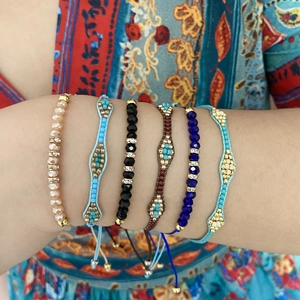Bohemian Hand-Woven Bracelet With Crystal And Seed Beads Rhinestone Alloy Accents Ethnic Style Jewelry For Women