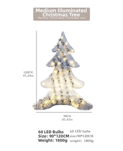 Technical dimensions of 120cm illuminated Christmas tree with 60 LED bulbs and flocking