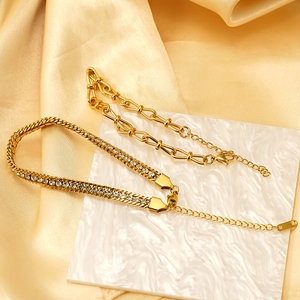 Minimalist 18K gold plated bracelet set with oval links and sparkling zircon stones