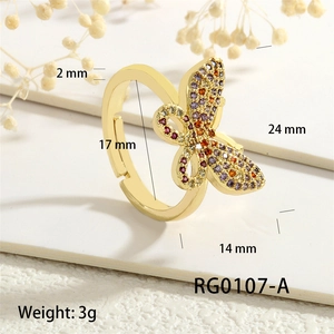 Detailed macro view showing the precise measurements and 18k gold butterfly ring dimensions