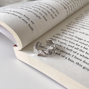 925 Sterling Silver Ring Irregular Crinkled Texture Open Adjustable Band Minimalist Geometric Liquid Metal Jewelry Women