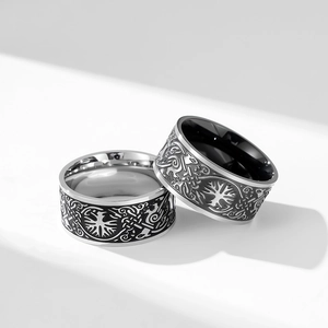 Vintage Tree of Life Viking ring in stainless steel with Celtic knot engravings