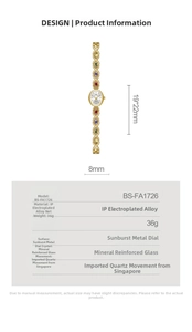 Detailed size specifications for the vintage oval rainbow gemstone gold watch