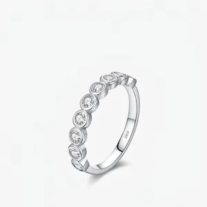 Moissanite Ring 925 Sterling Silver Bezel Setting Sparkling Round Cut Stackable Band Jewelry For Women
