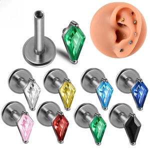 G23 Titanium Rhombus Zirconia Internally Threaded Labret Lip Ring Cartilage Stud Earring Kite Shape Body Piercing Jewelry