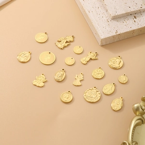 Gold Plated Stainless Steel Charms DIY Jewelry Making Pendants Religious Angel Mother Mary Coin Style Vintage Accessories