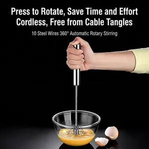 316 stainless steel semi-automatic whisk with 10-wire head for 360-degree rotation mixing