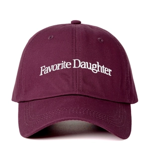 Classic wine red baseball cap with white Favorite Daughter embroidery on white background