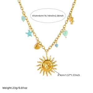 Details zur goldenen Halskette mit Maßen für Sonnenanhänger und die Kettenlänge
