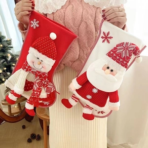 Large Christmas stocking gift bags with 3D Santa and Snowman plush decor for trees
