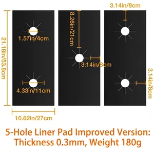 Detail of 0.3mm thick Teflon gas stove liners with dimensions 53.8x27cm in black