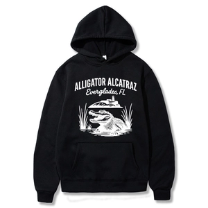 Men Hoodie Polyester Long Sleeve Kangaroo Pocket Fleece Lined Alligator Alcatraz Print Everglades Florida Theme Casual