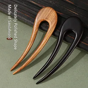 Épingles à cheveux en bois de santal en forme de U pour chignons élégants et style classique