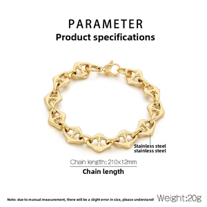 Detailed view of gold stainless steel geometric link bracelet with lobster clasp