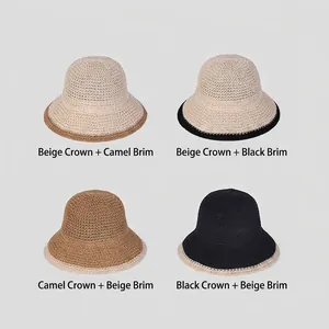 Cappello da sole traspirante a tesa larga da donna con elegante design in maglia a uncinetto