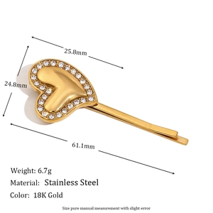 Irregular heart-shaped hair clip in 18K gold stainless steel with sparkling rhinestones