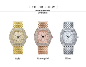 Trois montres à quartz en cristal doré, or rose et argent avec chiffres romains
