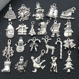 20-piece silver alloy Christmas charms set with festive designs for DIY jewelry making