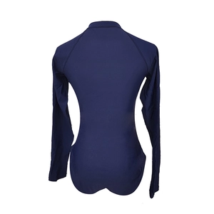 Rear view of long sleeve navy blue surfing swimsuit with high-stretch quick-dry fabric