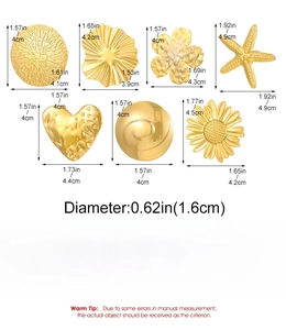 Detailed size guide of gold geometric and floral stainless steel rings and jewelry