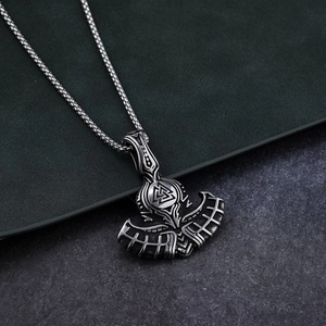 Vintage Viking axe necklace in stainless steel with Nordic runes for men's fashion