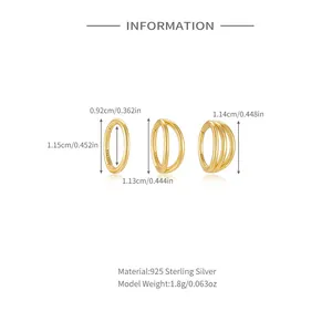 Size chart for S925 sterling silver hoop earrings with dimensions and weight specs