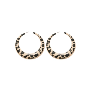 Symmetric white cow print acrylic C-shaped hoop earrings with trendy animal pattern
