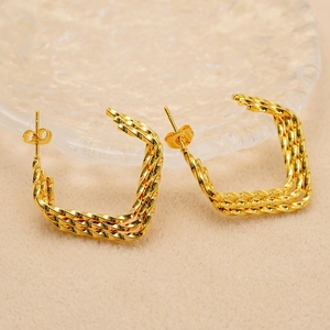 Chic 18K gold-plated multilayer geometric stainless steel hoop earrings with woven texture