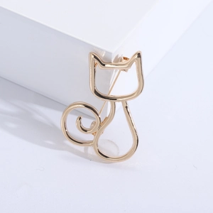 Minimalist gold hollow cat brooch in a sleek animal design with a polished metallic finish