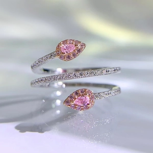 925 silver snake-shaped wrap ring with pink pear-cut stones and high carbon diamonds