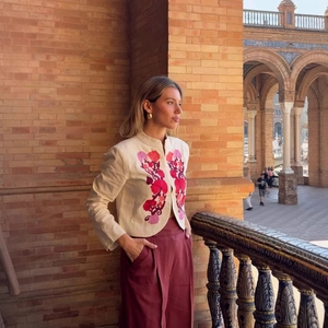 Mandarin Collar Floral Embroidery Short Jacket Women Long Sleeve Ethnic Vintage Style Elegant White Casual Outerwear