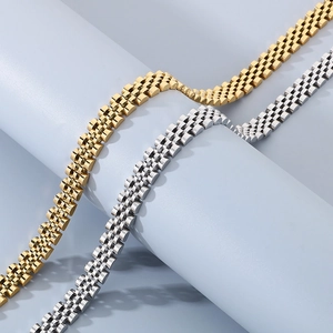 Detail of 10mm stainless steel Jubilee watch link chain necklace in gold and silver