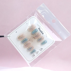 Cat eye mermaid tail press-on nails set with aurora blue shimmer and 10 handmade pieces