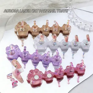 Aurora Iridescent Magnetic Nail Art Display Stand Cat Paw Shape Resin Practice Base Holder For Press On Nails