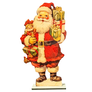 Vintage wooden Santa Claus desktop ornament for Christmas holiday party table decoration
