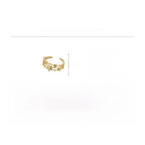 Detailed spec view of gold triple-layer star ring with zircon inlay and size dimensions
