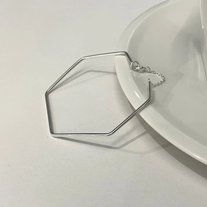925 Sterling Silver Hexagon Geometric Bracelet Minimalist Adjustable Chain Bangle Jewelry For Women