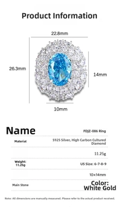 Detailed view of S925 silver ring featuring a large blue oval stone and halo lab diamonds