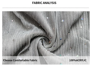 Detailed view of grey mesh fabric with 100% acrylic fiber and iridescent sequins