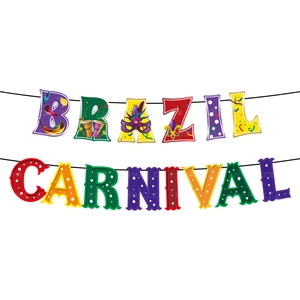 Detailed Brazil Carnival party banner with colorful letters and festive mask illustrations