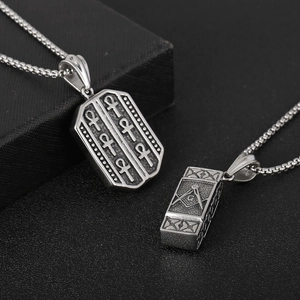 Vintage stainless steel pendants featuring Ankh and Masonic symbols on box chains