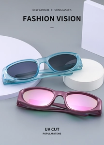 Macro detail of cat eye sunglasses with UV protection and stylish geometric frame
