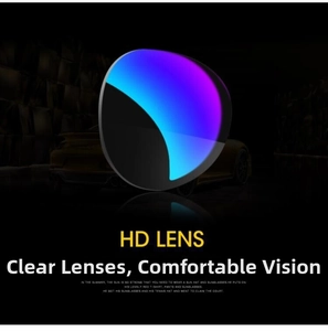 Detail view of high-definition purple-blue gradient cycling sunglasses lens