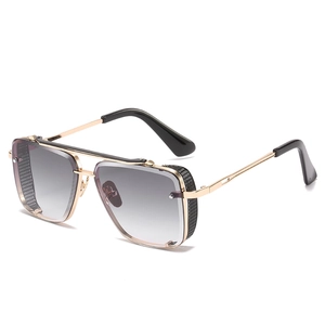 Vintage steampunk square sunglasses with gold metal frame and gradient grey lenses