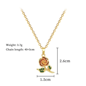 Detailed dimensions of rose zircon pendant necklace with weight and chain length specs