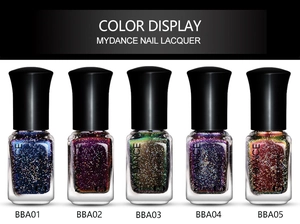 Chameleon holographic nail lacquer color display showcasing shades BBA01 to BBA05